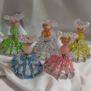 Set Of 5 Vintage Pastel Bead Safety Pin Angels